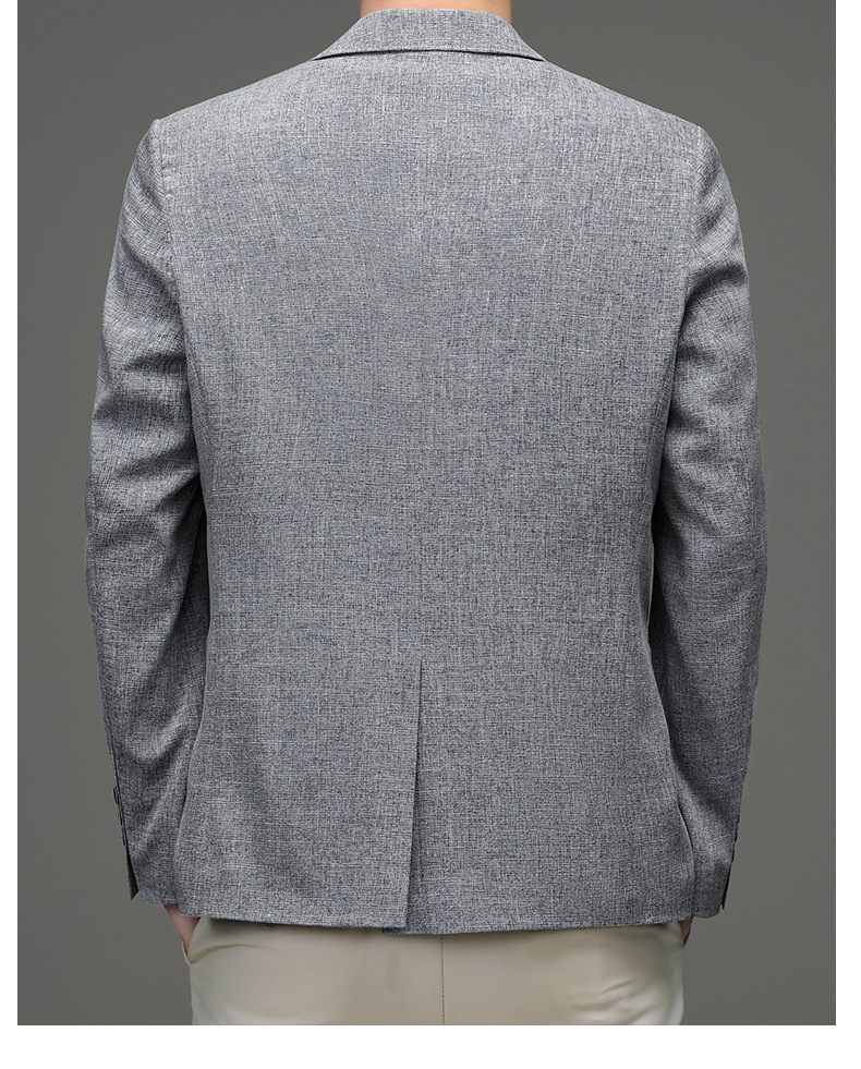 Áo blazer nam pha lanh dáng ôm xẻ tà sau nhẹ mùa xuân thu — Xanh xám nhạt, Màu xám nhạt