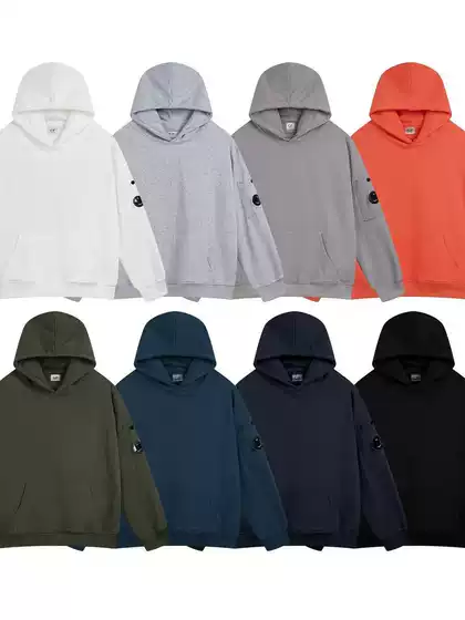 Cross-Border Export Trendy Brand Cp New Company Men's and Women's Couple Lens Style Zipper Pure Color Hooded Sweatshirt Ins