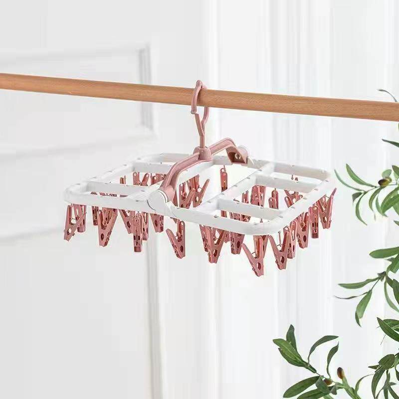 Windproof Drying Rack with 40 Clips, Plastic Square Clothes Drying Rack, Sock Drying Tool, Sock Clips, Double-Layer Clothes Rack
