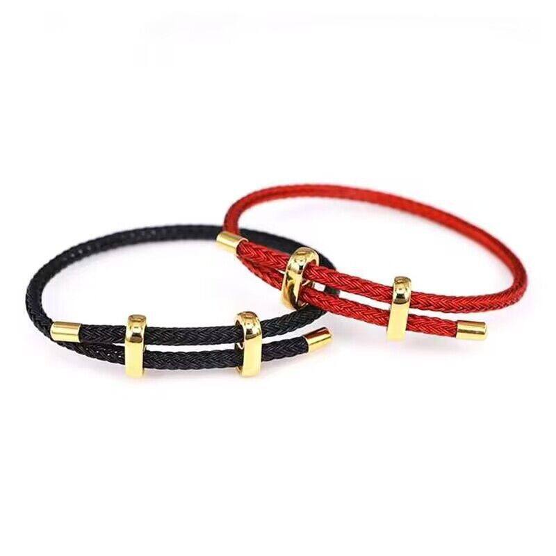 Factory direct classic steel wire hand rope adjustable buckle woven bracelet DIY hard gold bracelet all-match red rope