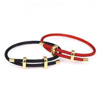 Factory direct classic steel wire hand rope adjustable buckle woven bracelet DIY hard gold bracelet all-match red rope