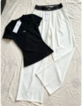 Black short-sleeved + white trousers suit