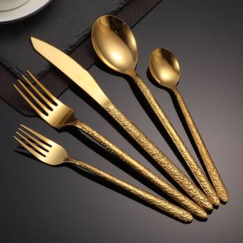 430 Stainless Steel Pointed Handle Hammered Texture Cutlery Set, High-End Luxury Knife, Fork, and Spoon Set for Western Cuisine, Hotel Steak Knife