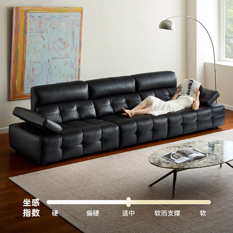 意式劳伦斯沙发佛山家具高靠背真皮沙发高端黑色客厅直排高档沙发
