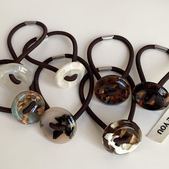 South Korea acetic acid halo button hair rope niche design simple versatile high ponytail low ball hair band women