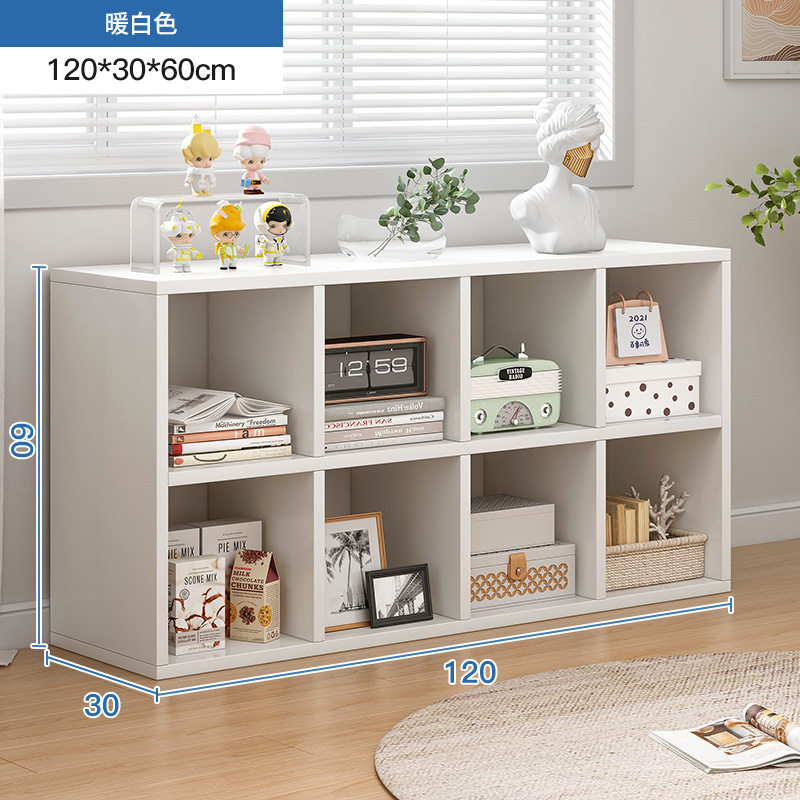 简易书架置物架落地储物格子柜客厅实木色小书本收纳阅读架矮书柜