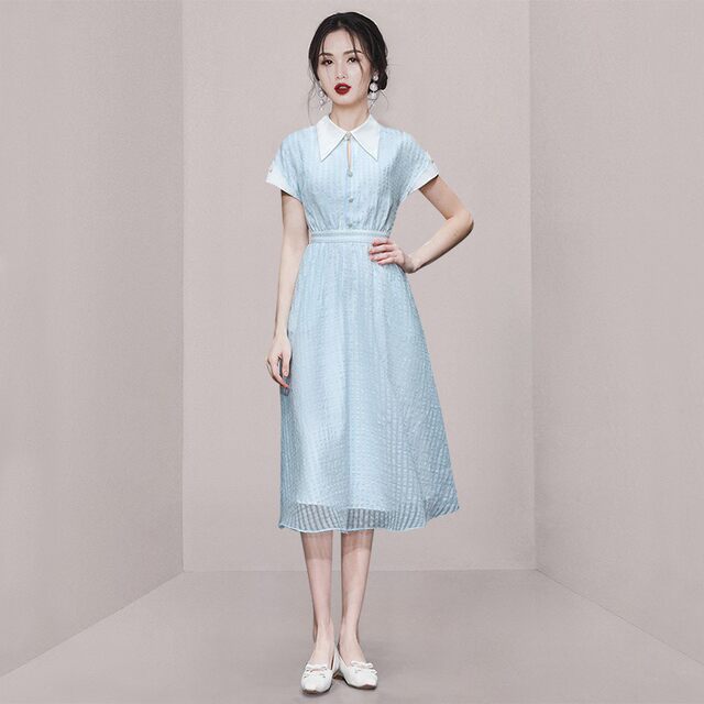 Lady belt contrasting chiffon light luxury style midi skirt