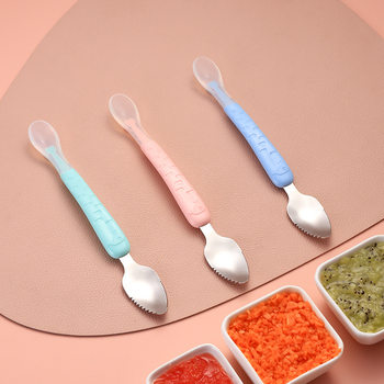 Hot-selling 304 double-headed stainless steel dredging spoon baby complementary food for children feeding complementary food fruit scraping spoon