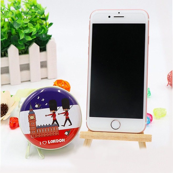 Creative tinplate coin purse cartoon mini round earphone zipper bag portable coin children gift bag wholesale