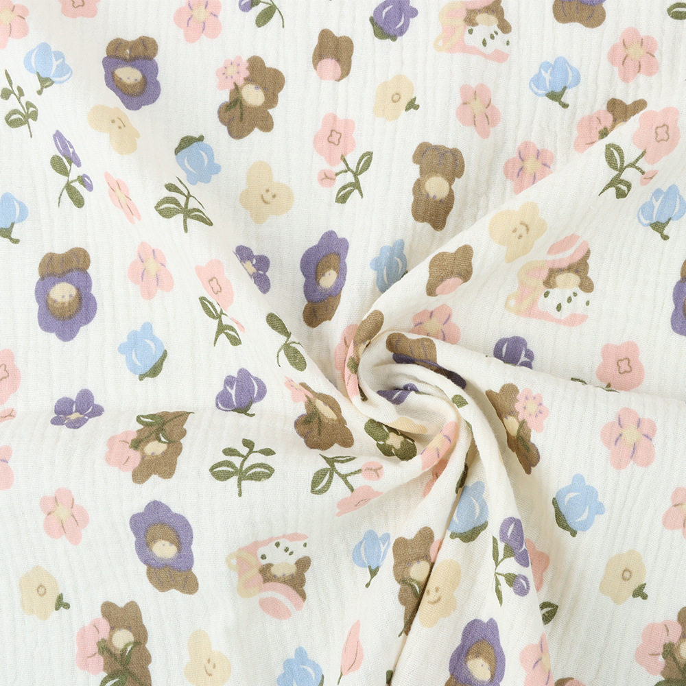 Cotton Double-layer Crepe Baby Cotton Bath Towel Home Wear Children's Pajamas Fabric Crepe Printed Yarn Fabric