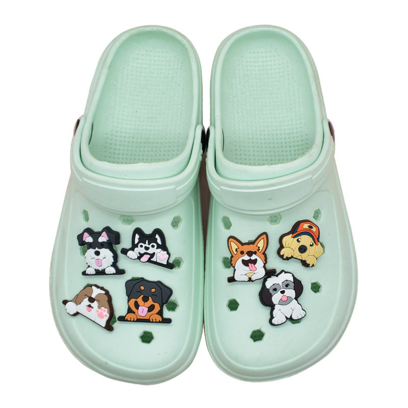 Cute Cartoon Pet Dog Series Pvc Soft Rubber Hole Shoes Flower Shoe Buckle Interesting DIY Sandals Slippers Decorative Buckle