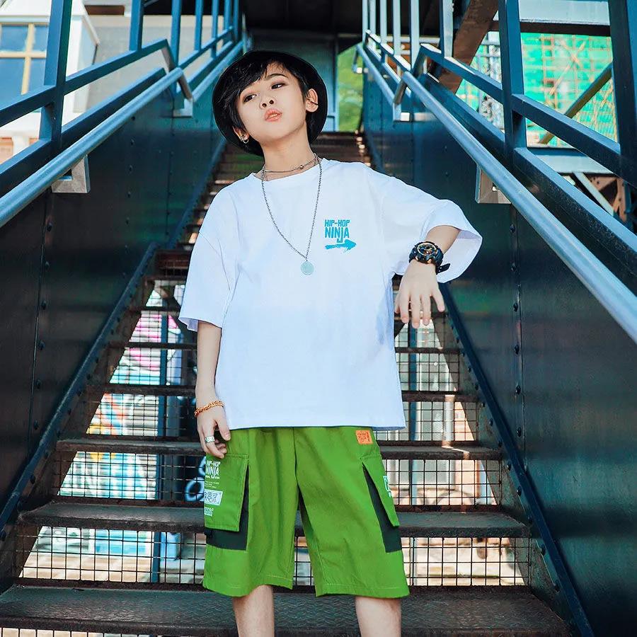 Cotton Short-sleeved T-shirt Boys and Girls Summer New Children's Wear Hip-hop Street Dance Fashion Brand Summer Middle and Big Children's Top Fashion T