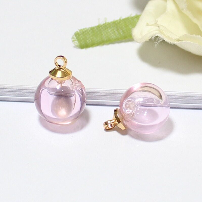 ピンクのエッセンシャルオイルビーズ+ゴールドキャップ