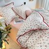 Girly Heart Cherry Quilt Cover Double-Layer Yarn Bedding Four-Piece Set Simple Washed Cotton Sheets Dormitory Set