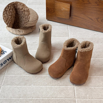 Ins Retro Birkenstock Boots 2025 Winter New Korean Style Girls' Fleece-Lined Mid-Calf Boots Boys' Warm Furry Cotton Boots