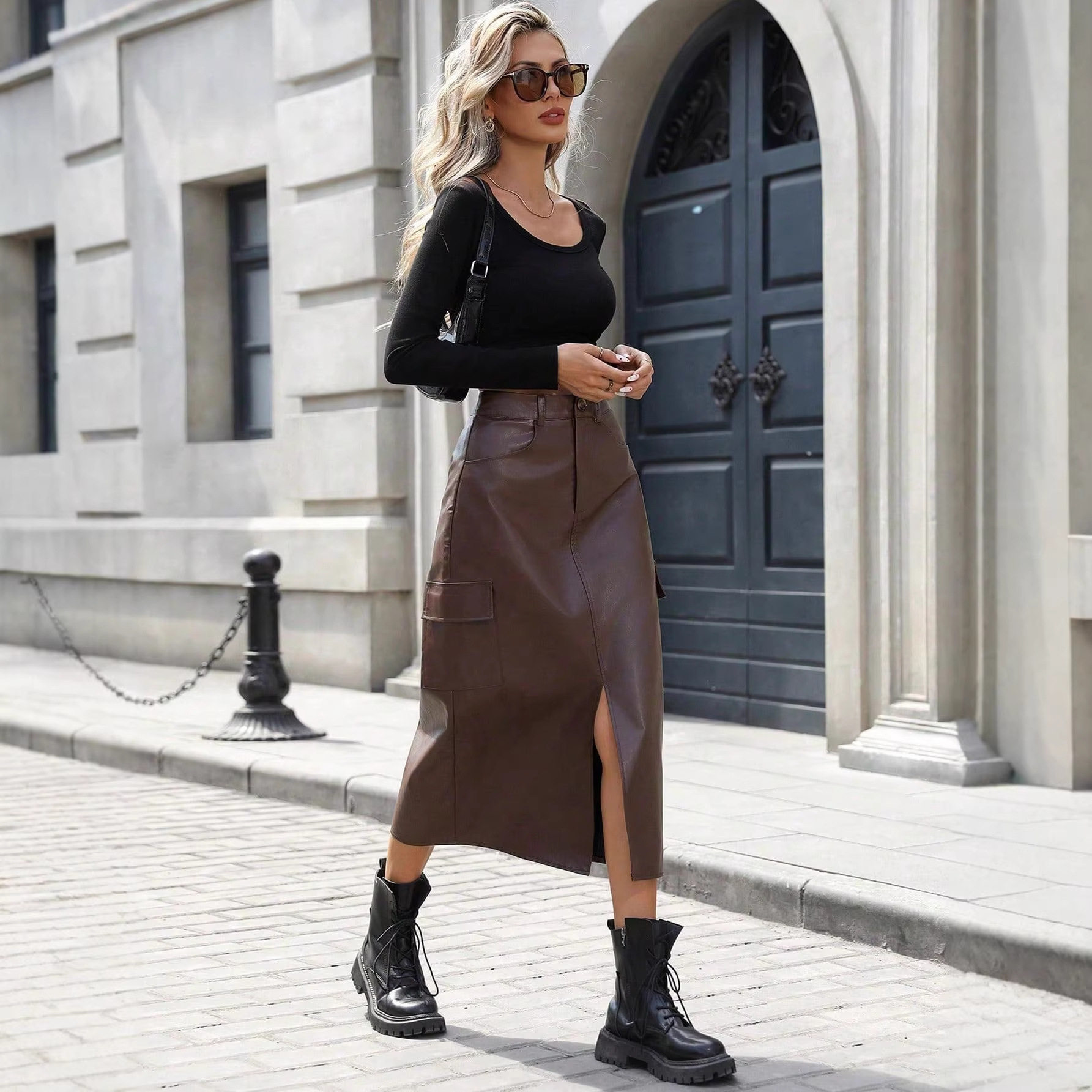 High Waisted PU Pencil Skirt Slim Fit Split Design Elegant Style Perfect for Casual or Formal Occasions Ready to