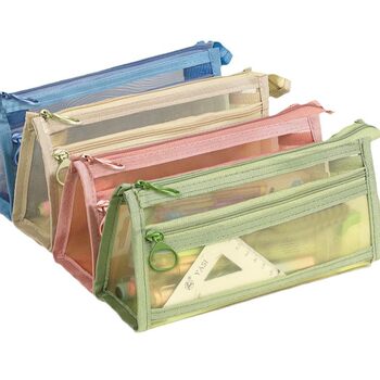 Transparent Mesh Pencil Bag Ins High-value Stationery Bag Simple High-level Pencil Bag for Primary School Students Large Capacity Dirty-resistant