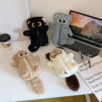 New Plush Kitten Pencil Bag Creative High-value Cute Storage Bag Cartoon Large Capacity Stationery Bag Pencil Bag