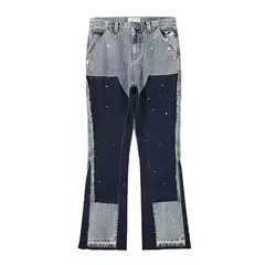 High Street Washed Distressed Patchwork Lumberjack Jeans for Men, Vintage Fashion Trendy Splash-Ink Print Wide-Leg Trousers