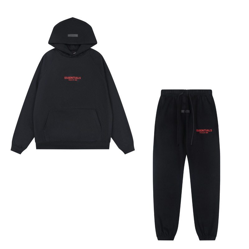 新款FEAR OF GOD ESSENTIALS植绒字母男女休闲宽松加绒连帽卫衣潮