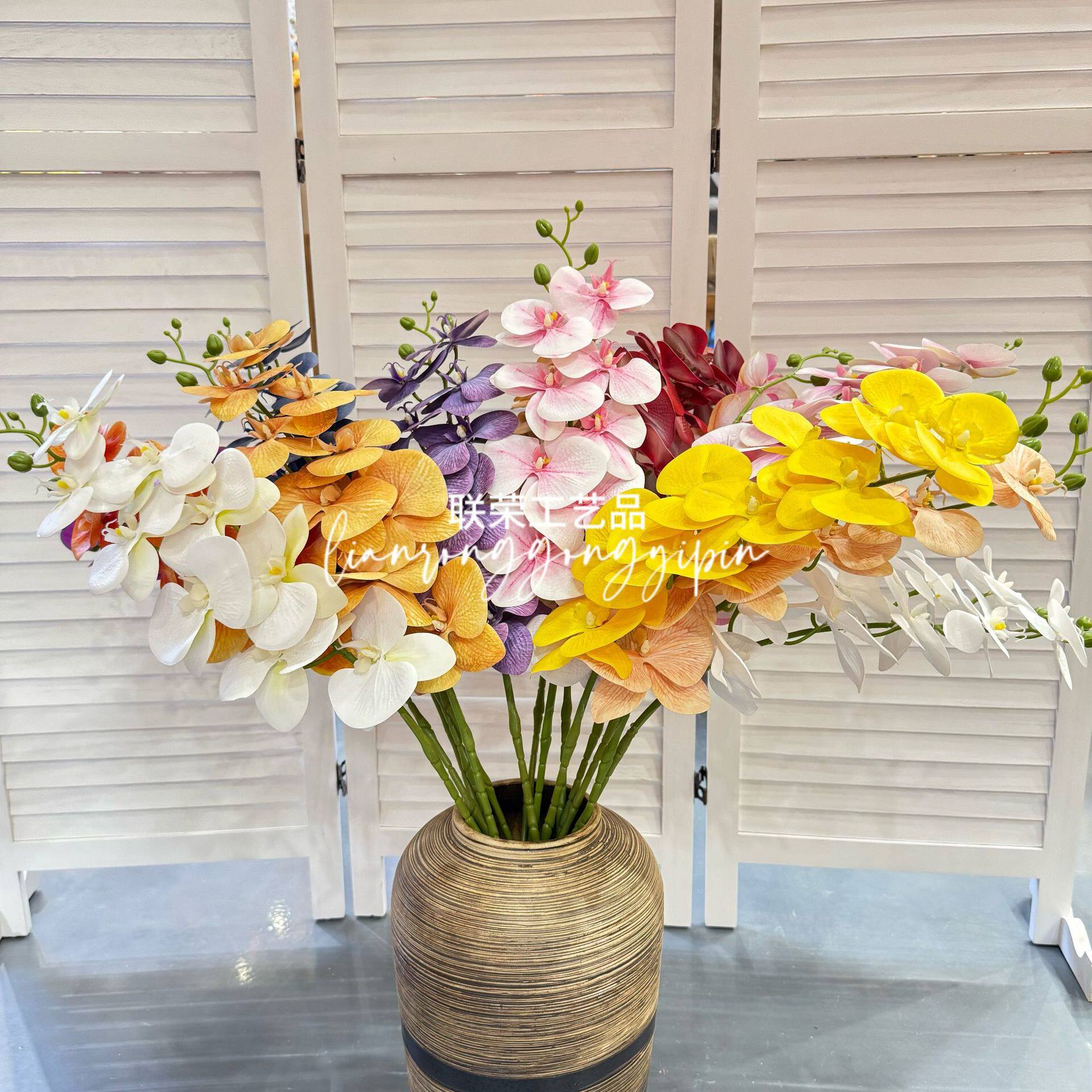 3D Printed Film 9-Head French Phalaenopsis Wedding Set Home Decoration Artificial Flower Hotel Flower Arrangement Cross-Border Flower