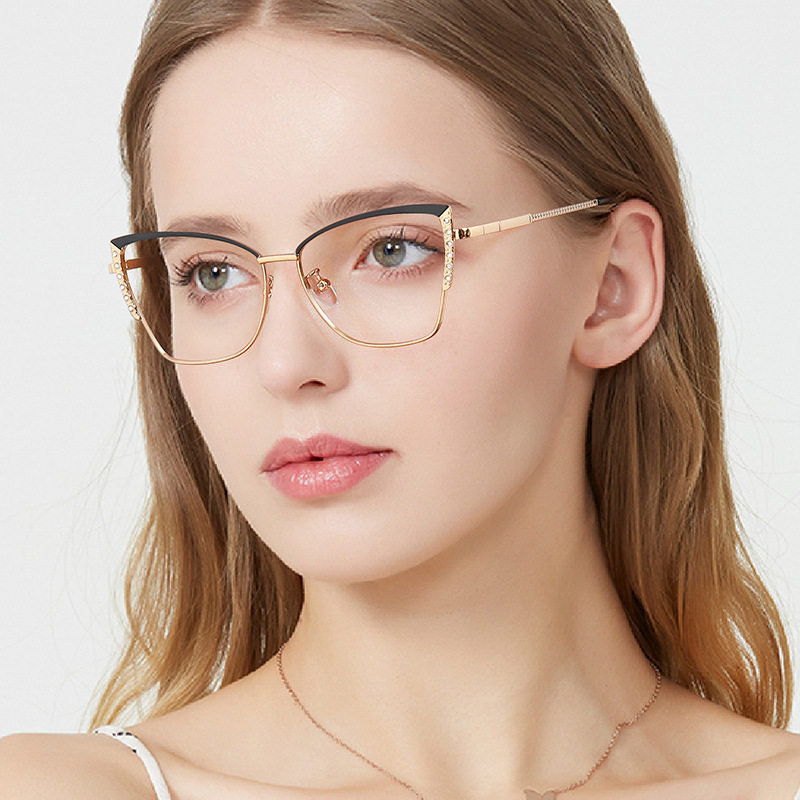 Fashionable Cat-Eye Flat Glasses, Trendy Ultra-Light Glasses Frames, Retro Color-Changing Anti-Blue Light Glasses, Metal Color-Changing Glasses, Foreign Trade