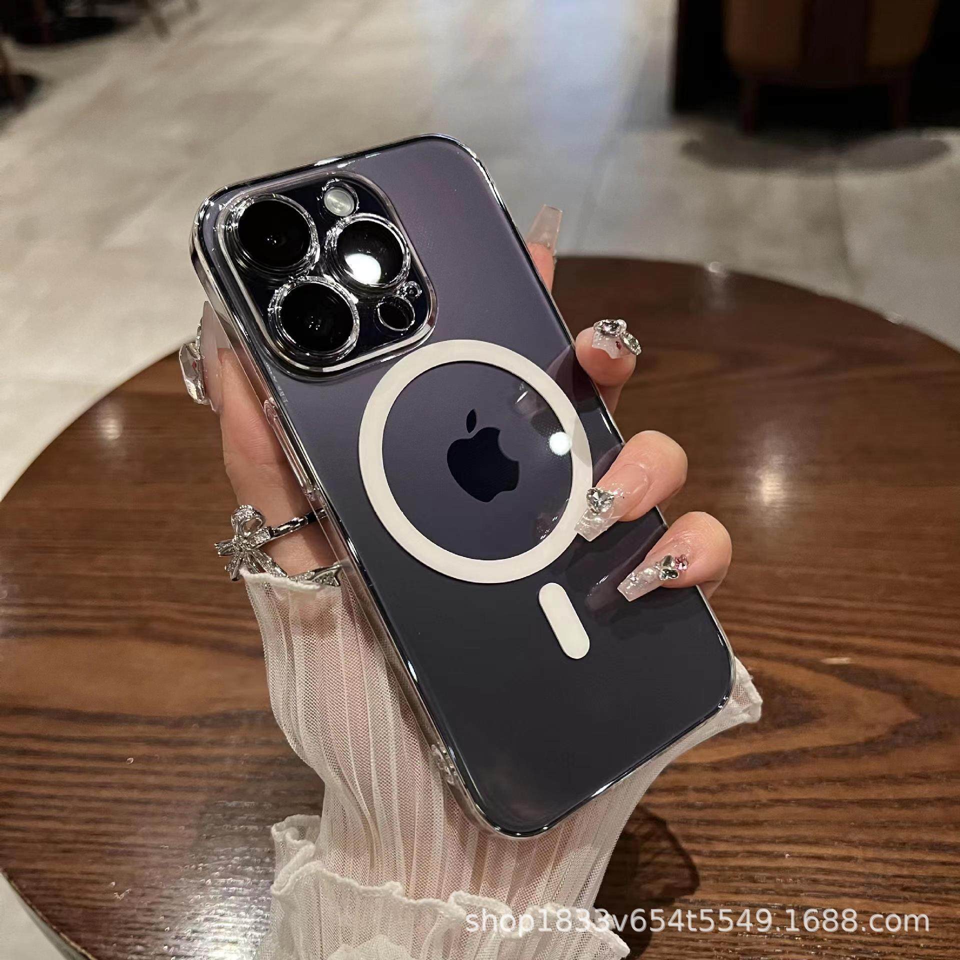 Applicable to Apple 15pro/MagSafe magnetic phone case iPhone13/12 high transparent pc fine hole magnetic phone case 11