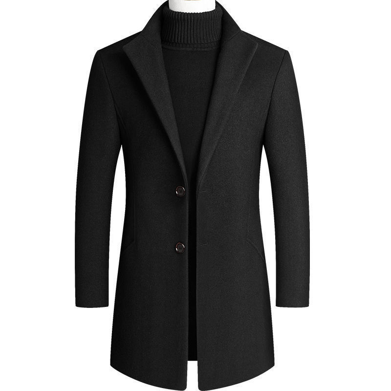 Mens Wool Blend Overcoat Mid Length Warm Coat Casual Winter Outerwear Available in Multiple Colors and Sizes