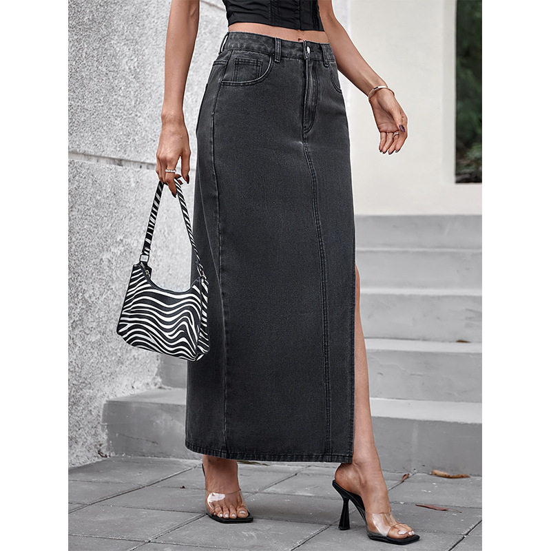 High Waisted Split Denim Skirt Fashionable Womens Apparel Trendy Casual Wear for Spring Summer Wholesale Available