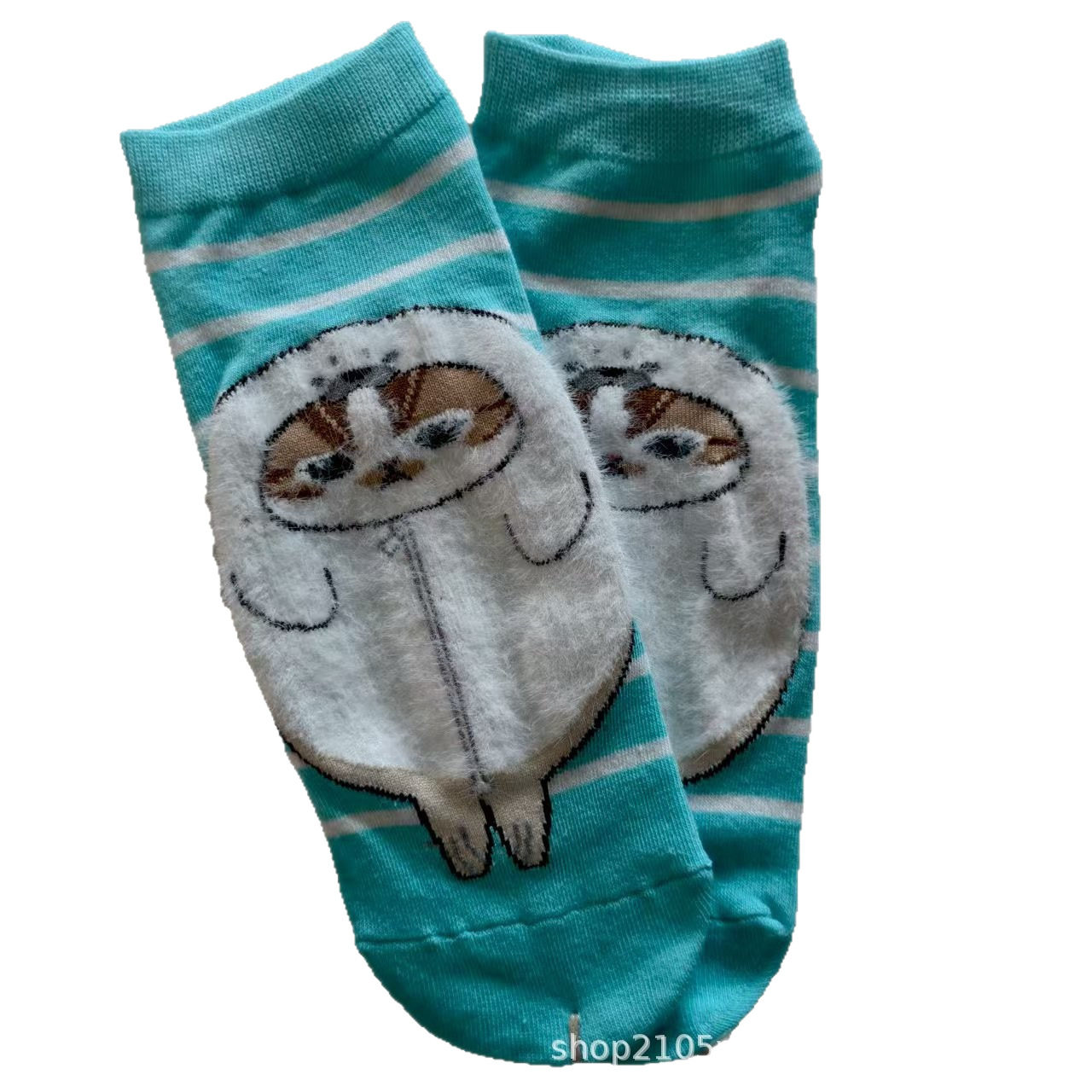 日单mofusand鲨鱼猫库存炸虾猫系列外贸出口女卡通棉袜短袜可爱袜
