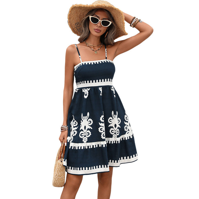 Floral Print Maxi Dress Vintage Bohemian Style Sleeveless Lightweight Fabric Summer Vacation Wear Wholesale