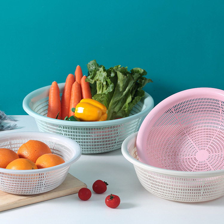 Household Kitchen Plastic Vegetable Basket for Storing Vegetables and Fruits, Round Draining Basket, Vegetable Washing Basin, Eco-Friendly Draining Tool