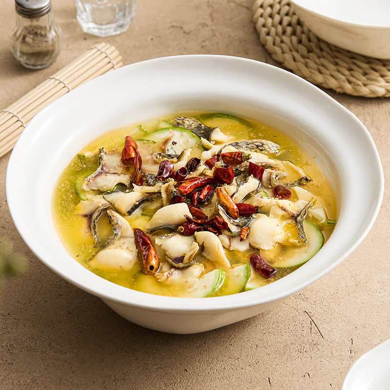 Flower Boiled Pickled Fish Large Basin Bowl Deep Soup Bowl Household High-End Tableware Ceramic Noodle Bowl Rice Bowl Single Large