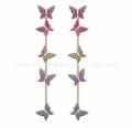 Tassel butterfly rose gold red diamond stud earrings