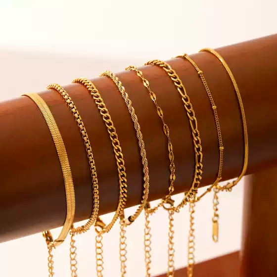 Cross-border ins style European and American 18K gold stainless steel bracelet twist chain blade chain Figaro chain snake bone chain does not fade