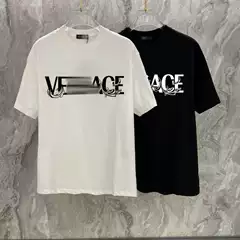 Correct Version of the New Cross-Border Spring and Summer Style Letter Totem Print Black and White Short-Sleeved T-Shirt for Men and Women, Casual Simple Top