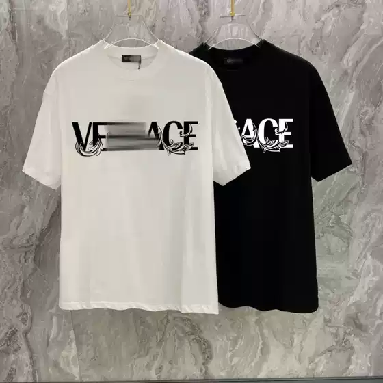 Correct Version of the New Cross-Border Spring and Summer Style Letter Totem Print Black and White Short-Sleeved T-Shirt for Men and Women, Casual Simple Top