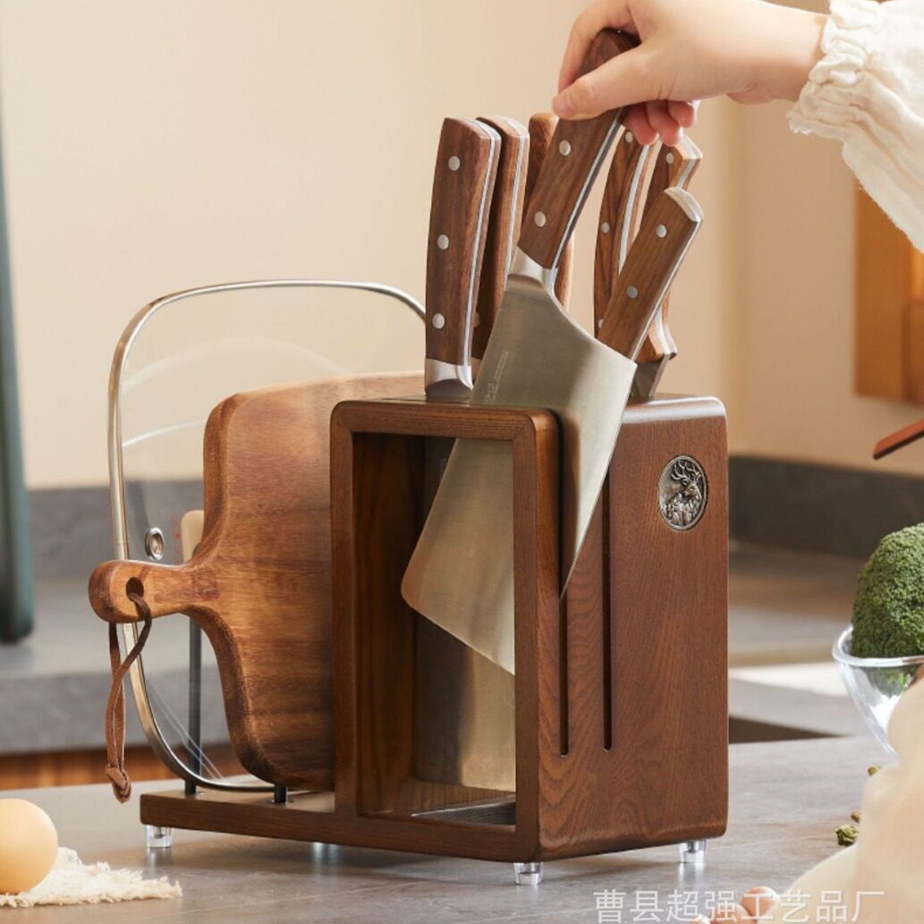 Wooden Kitchen Supplies Storage Rack Separated Kitchen Knife Draining Knife and Fork Spoon Chopsticks Holder Multifunctional Pot Cover Chopping Board Rack