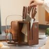 Wooden Kitchen Supplies Storage Rack Separated Kitchen Knife Draining Knife and Fork Spoon Chopsticks Holder Multifunctional Pot Cover Chopping Board Rack