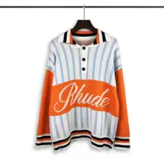 RH New Polo Collar Patchwork Letter Jacquard Logo Sweater Knitwear