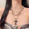 Y2K Sexy Retro Leather Metal Necklace Wrapped Choker Collar Punk Butterfly Y2K Clavicle Chain