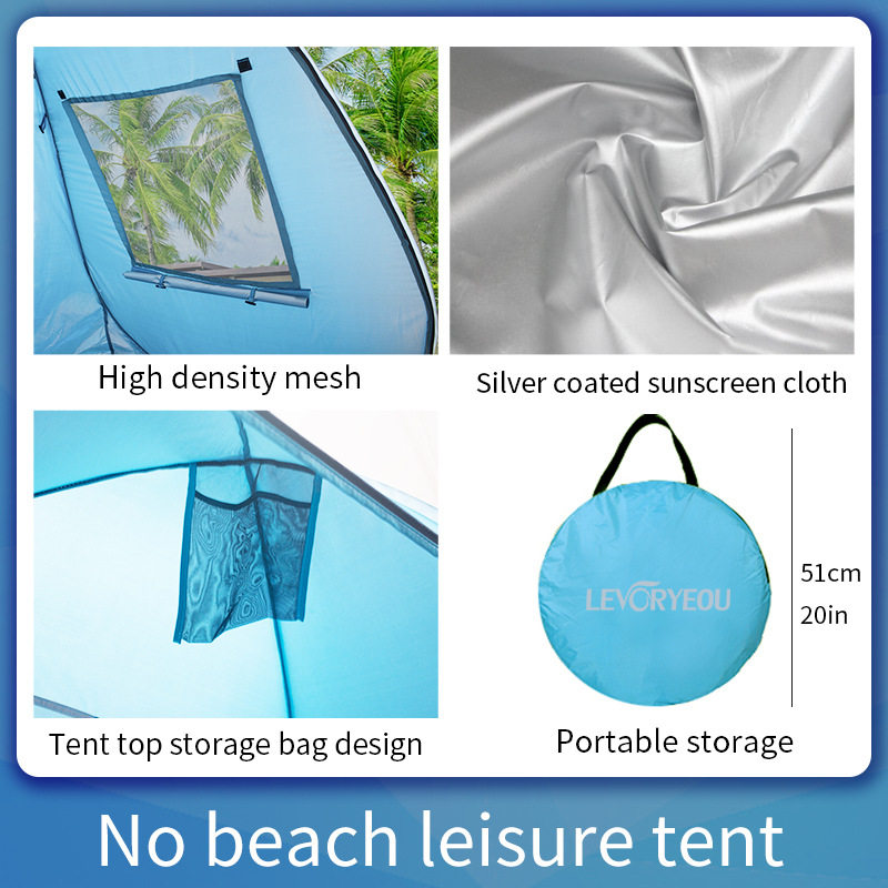 Outdoor beach tent quick-opening automatic pop-up simple awning seaside leisure pergola with double doors and double windows