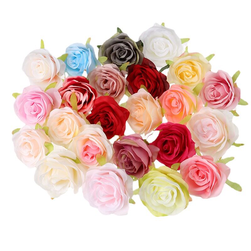 仿真玫瑰花头DIY假花绢花婚庆婚礼花材胸花发饰装饰花玫瑰花批发