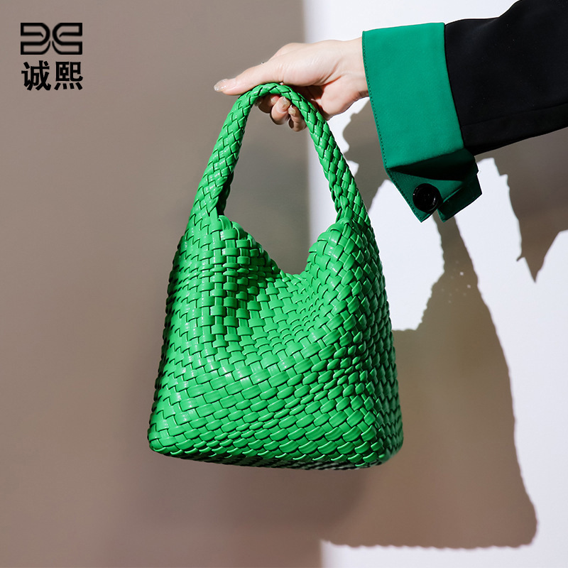 Túi tote nữ đan thủ công dáng thùng, có túi con, đeo vai chéo và cầm tay — B988 # Màu mơ, B988 # Màu tím khoai môn, B988 # màu vàng, B988 # mù tạt xanh