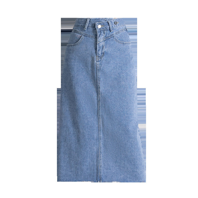 Fashionable High Waisted Denim Midi Skirt for Women Vintage Split Design A Line Silhouette Slim Fit Summer Casual