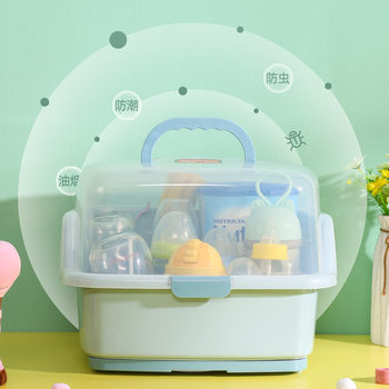 Baby Feeding Bottle Storage Box Draining with Lid Baby Supplies Supplies Tableware Storage Box Large Drying Rack