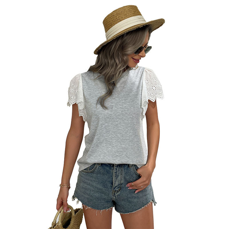 Loose Fit Round Neck Short Sleeve Top Stylish Color Block Design Casual Wear for Women Wholesale Available