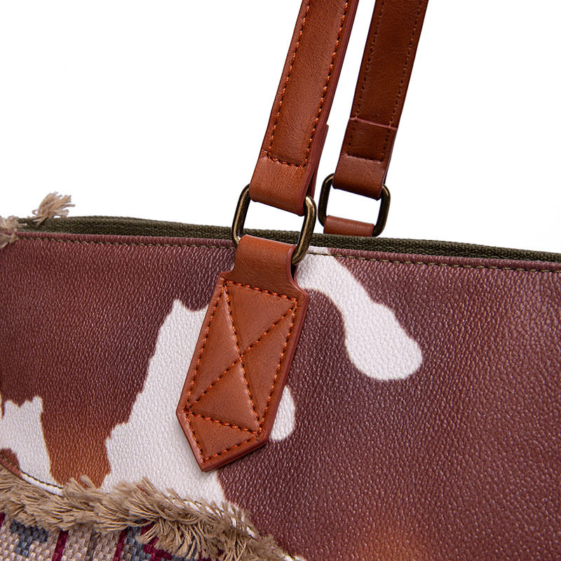 Túi Tote Nữ Vải Canvas Cotton Họa Tiết Bohemian Vintage Đeo Vai, Đeo Chéo, Xách Tay Màu Nâu, Xanh, Đỏ, Be chi tiết 21