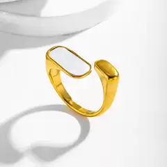 European and American Retro White Sea Shells Design Opening Adjustable Ring Ring Men's and Women's Titanium Steel Cross-border Factory Jewelry