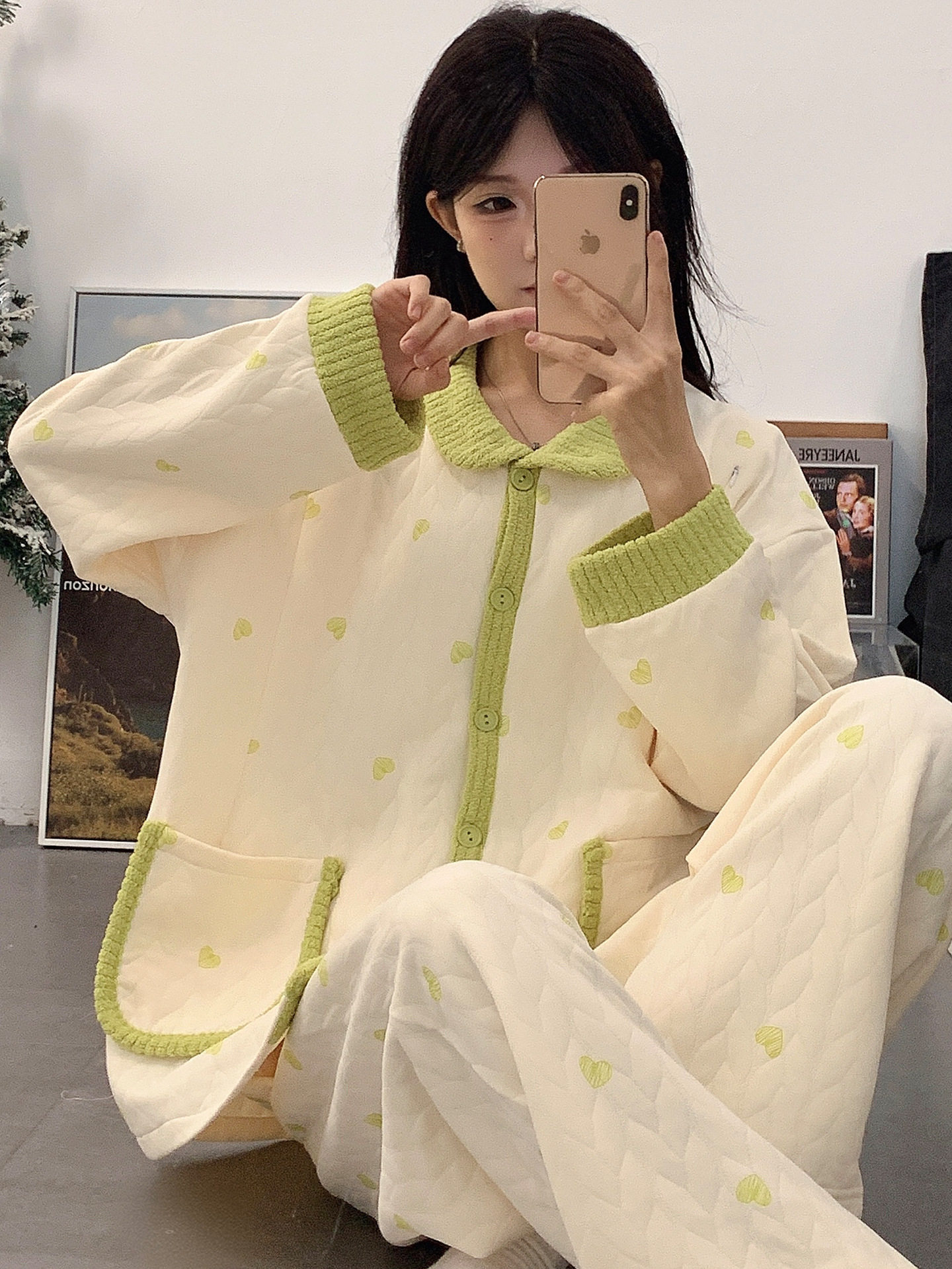 Autumn and Winter Air Cotton Maternity Pajamas, Postpartum Confinement Clothes, Warm Breastfeeding Clothes, Loose Suits, Home Clothes for Women
